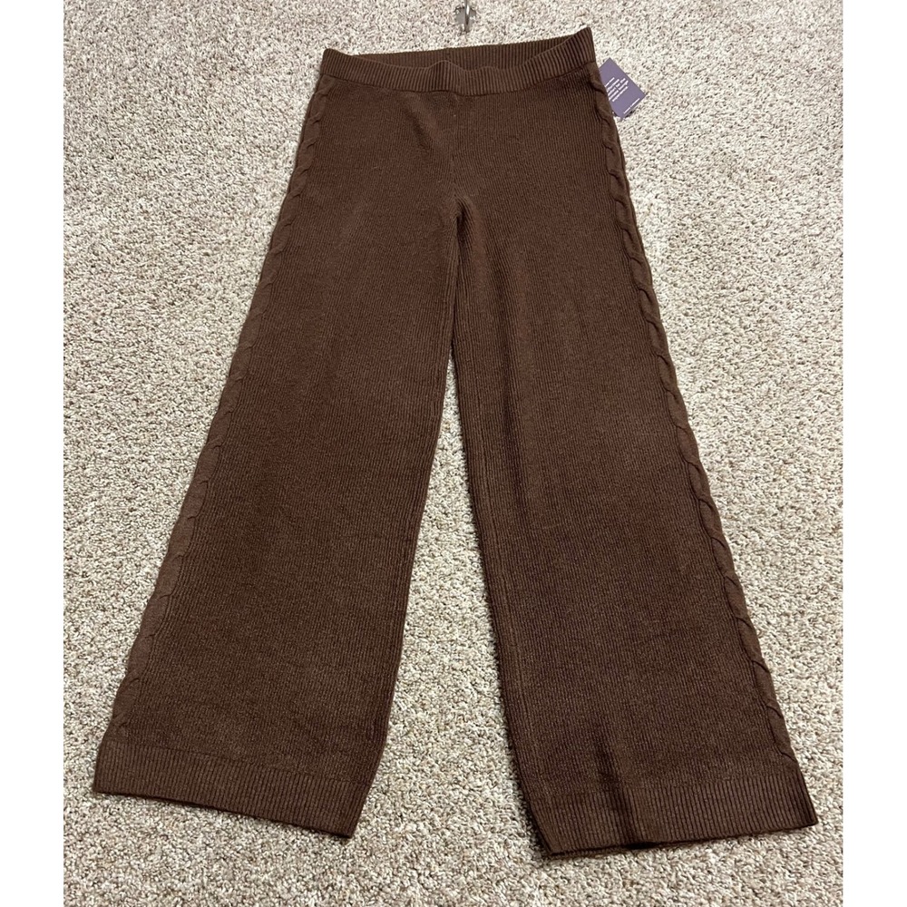 Auden Luxury Collection Luxe Cozy Wide-Leg Pant Heather Brown XS Cable Knit New